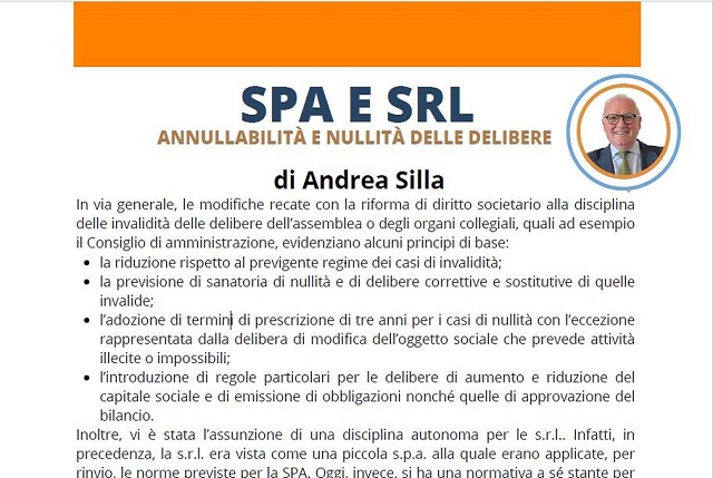 SPA E SRL: Annullabilità e nullità delle delibere